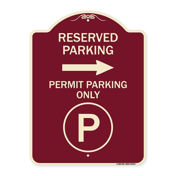 Reserved Parking Permit Parking with Symbol and Right Arrow Aluminum Sign, 24" x 18", BU-1824-23144
